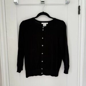 August Silk Black Cardigan with Crystal Buttons